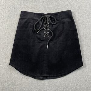 Wild Cat Skirt Womens S Black Corduroy Lace Up Mini Emo Grunge Goth Club Rave
